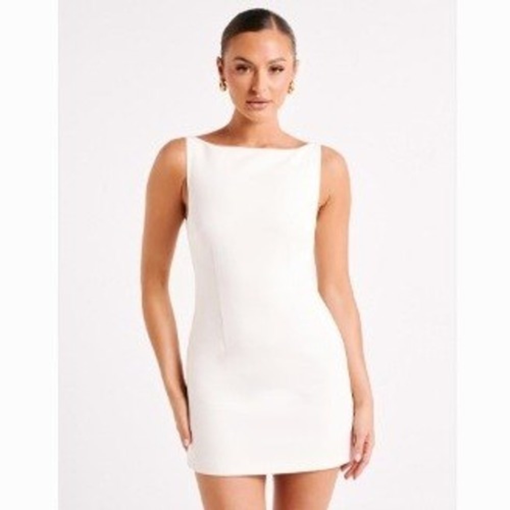 MESHKI Angela Suiting Mini Dress NWT Womens Size S Ivory Sleeveless Boat Neck